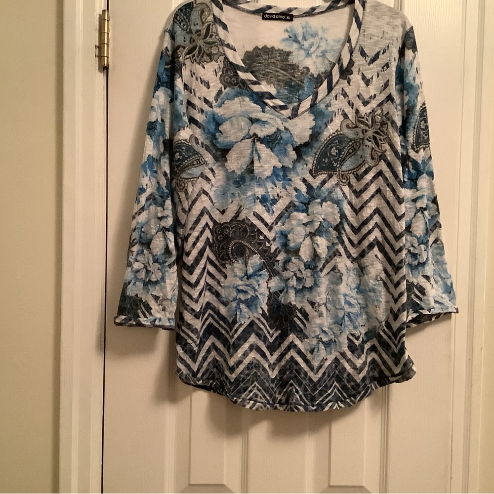 Woman’s v neck t shirt by “david cline”